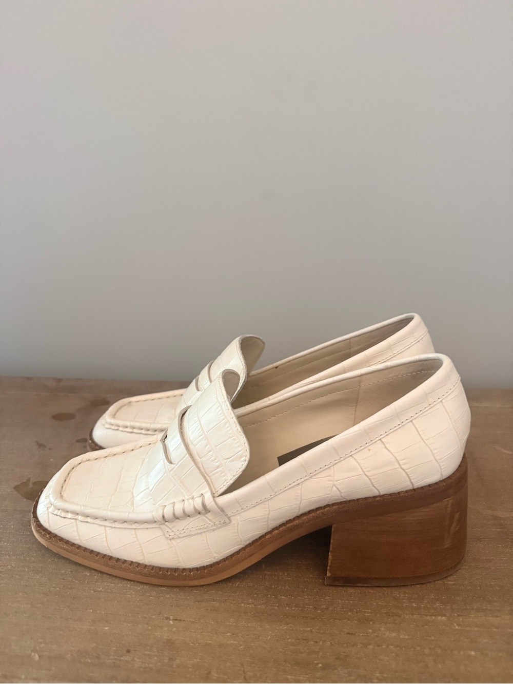 Dolce Vita Cream Croc-Embossed Block Heel Loafers